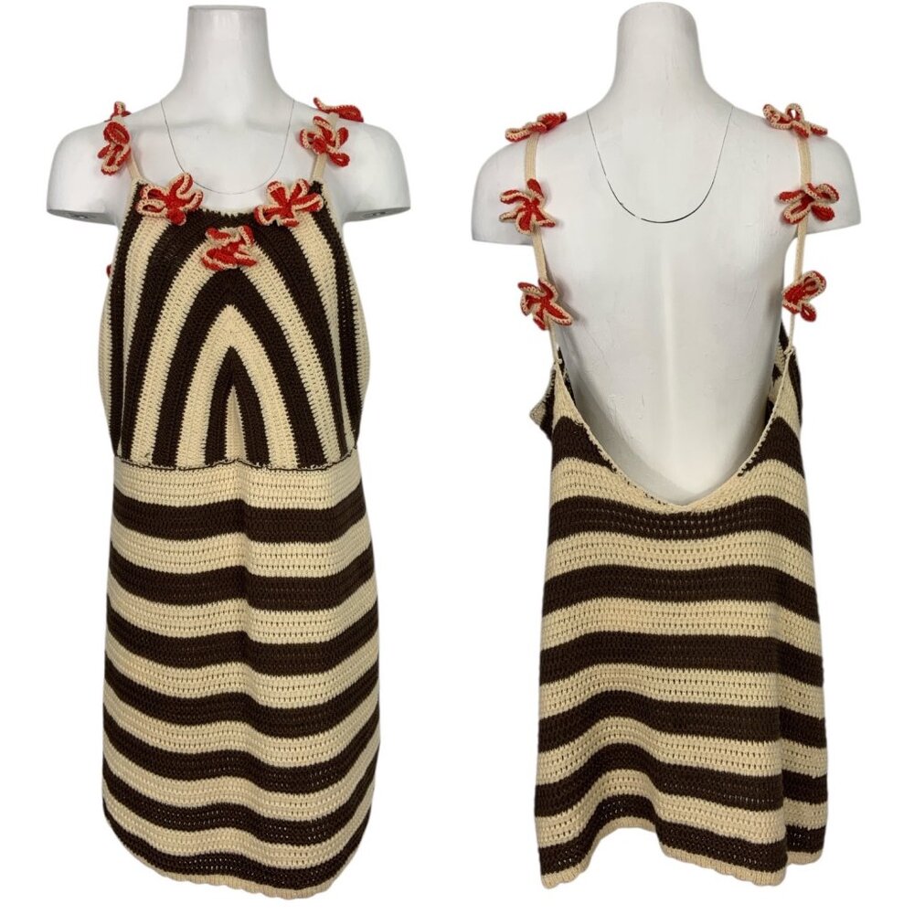 Anthropologie Brown and Cream Striped Mini Dress